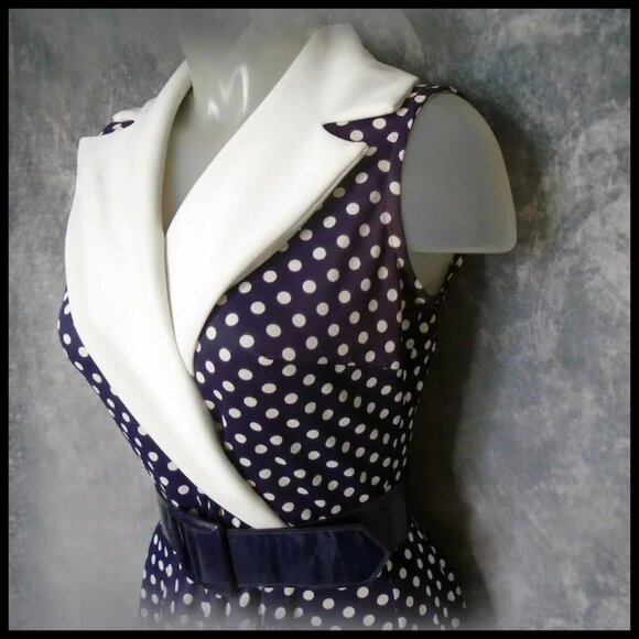 Vintage Polka Dot Jersey Fit Flare Summer Dress AND Belt - Slinky Jersey Knit - Picture 5 of 14